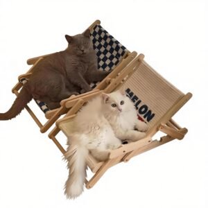 Adjustable Wooden Cat Beach Chair - Foldable Elevated Cat Bed for Indoor Cats