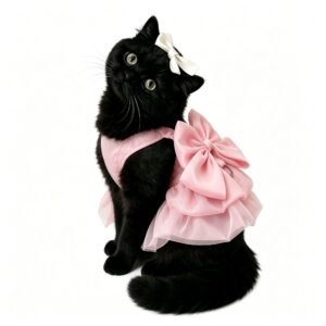 Luxury Pink Bow Cat Dress – Pet Party Costume for Cats